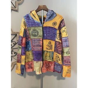 Rising International Jacket Hoodie Patchwork Hippie Boho Tribal Women's‎ XL